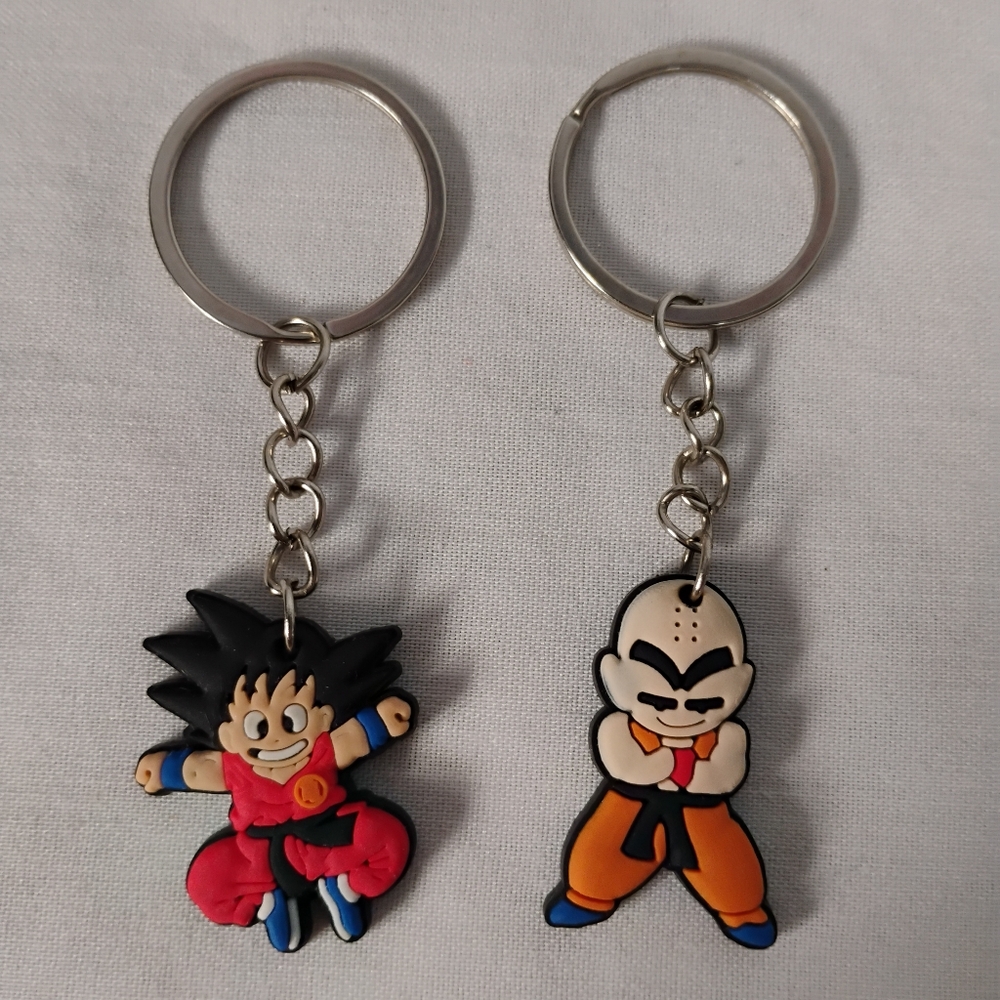 2 Dragon Ball Z Goku & Krillin DBZ Anime Rubber Keychain Zipper Pulls Bag Charms